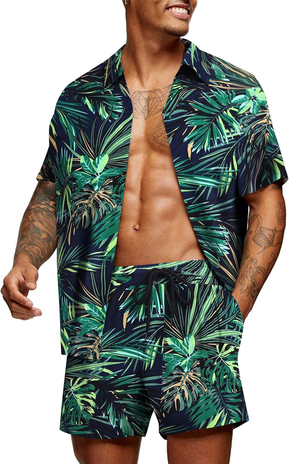 COOFANDY Men's Hawaiian Matching Set for Summer Beach Fun
