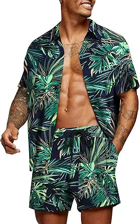 COOFANDY Men's Hawaiian Matching Set for Summer Beach Fun