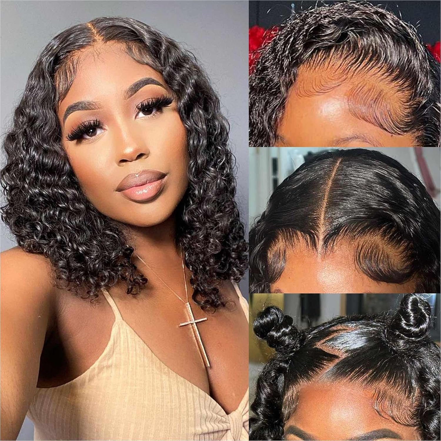 Curly BOB Wig Human Hair 200 Density for Black Women 14 Inch