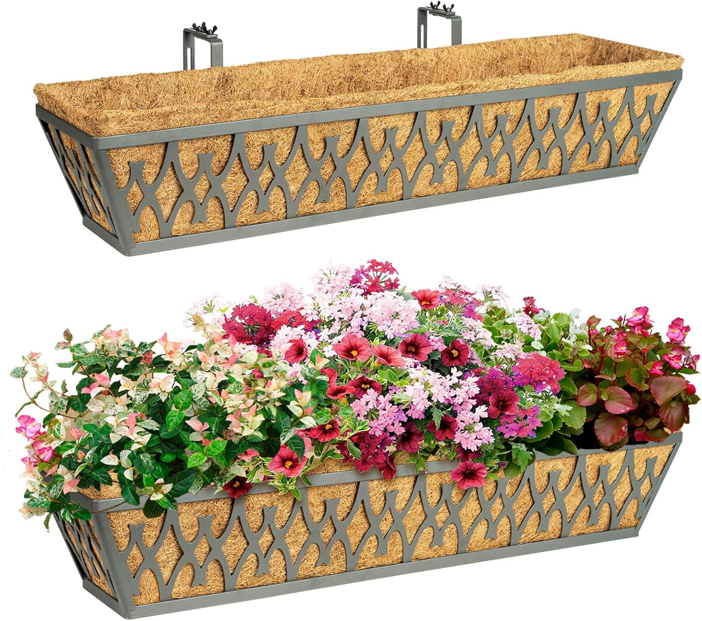 30 Inch Window Boxes Planters with Adjustable Brackets for Garden