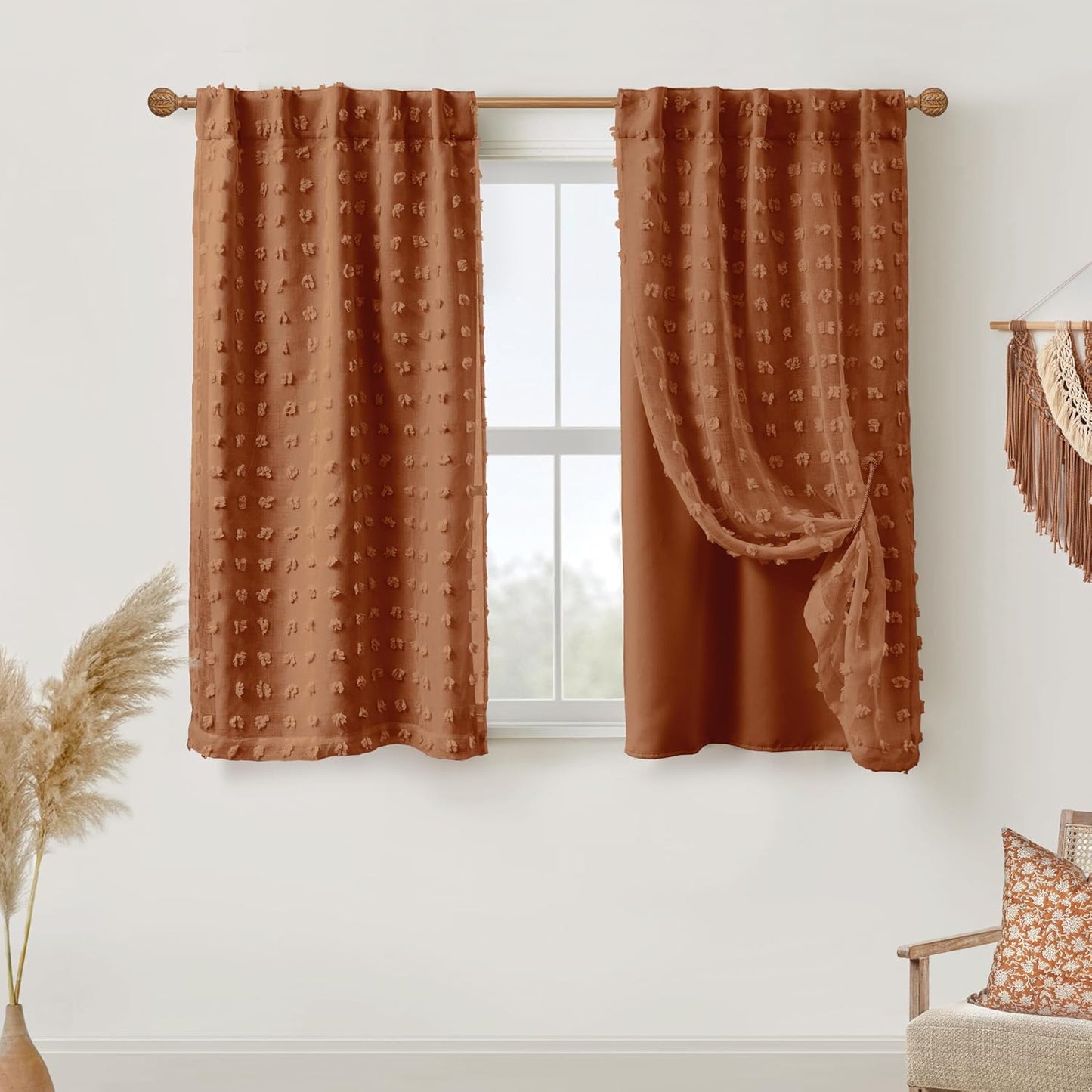 Short Blackout Curtains for Bedroom Windows with Boho Style
