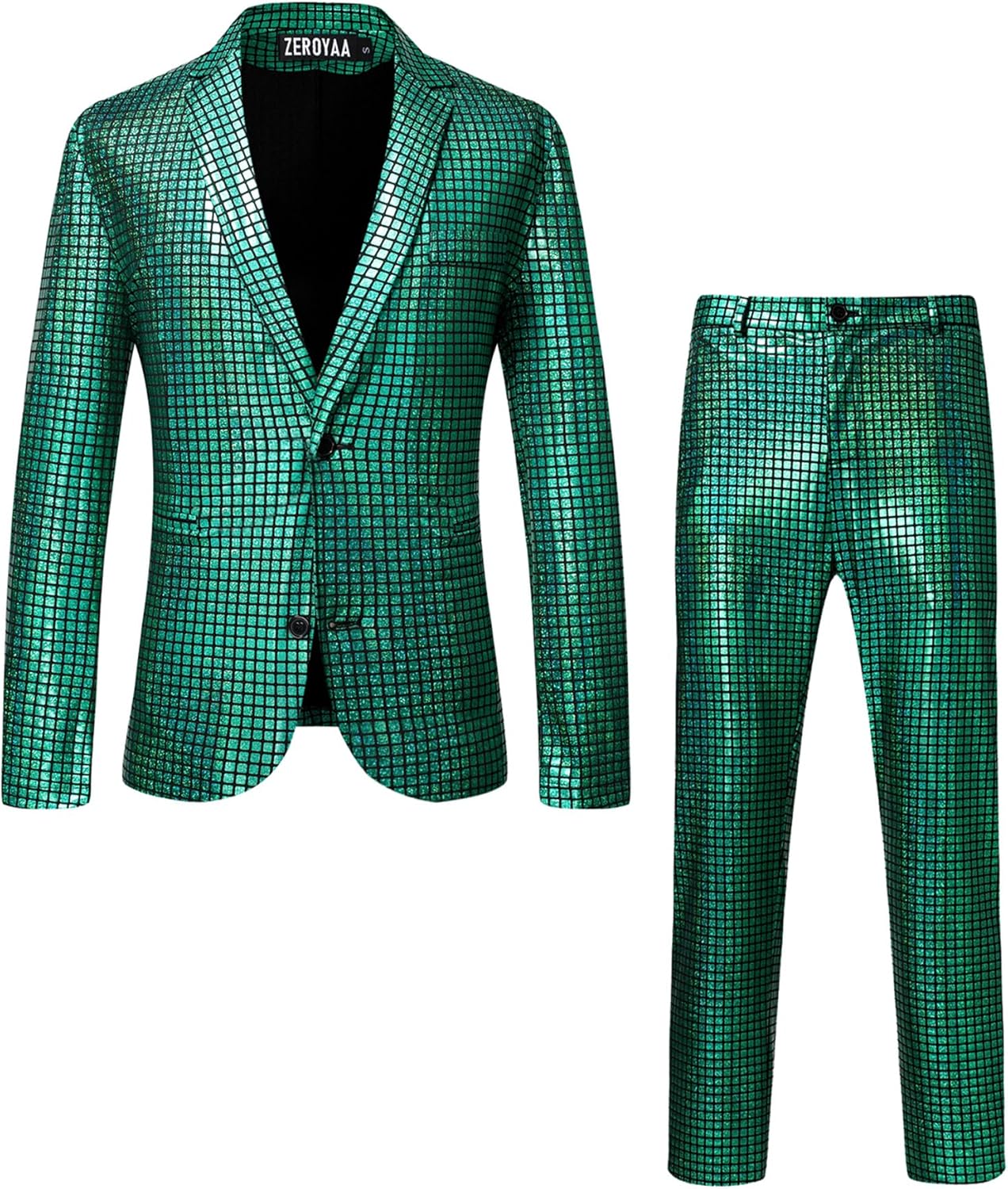 ZEROYAA Men's Metallic Shiny Suits for Party Prom Events