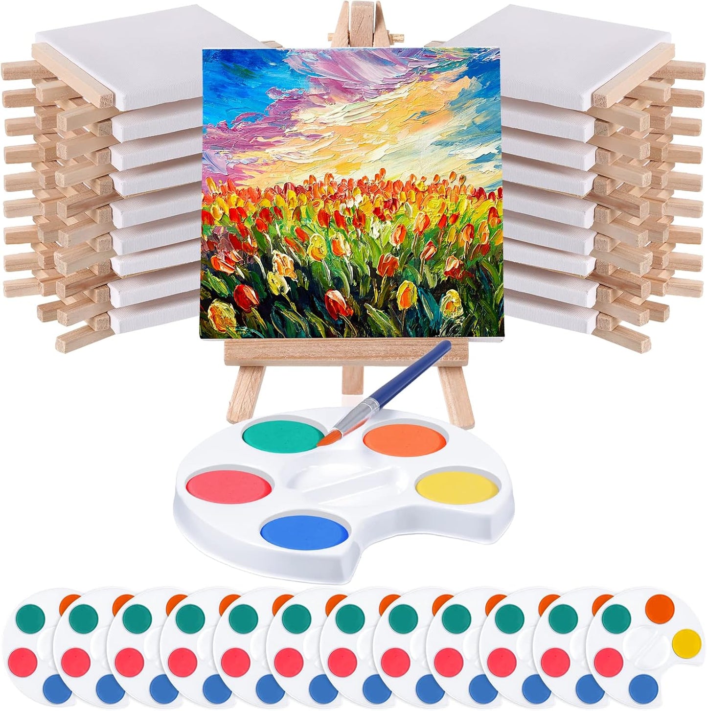 Mini Watercolor Paint Set with Canvases and Easels for Kids