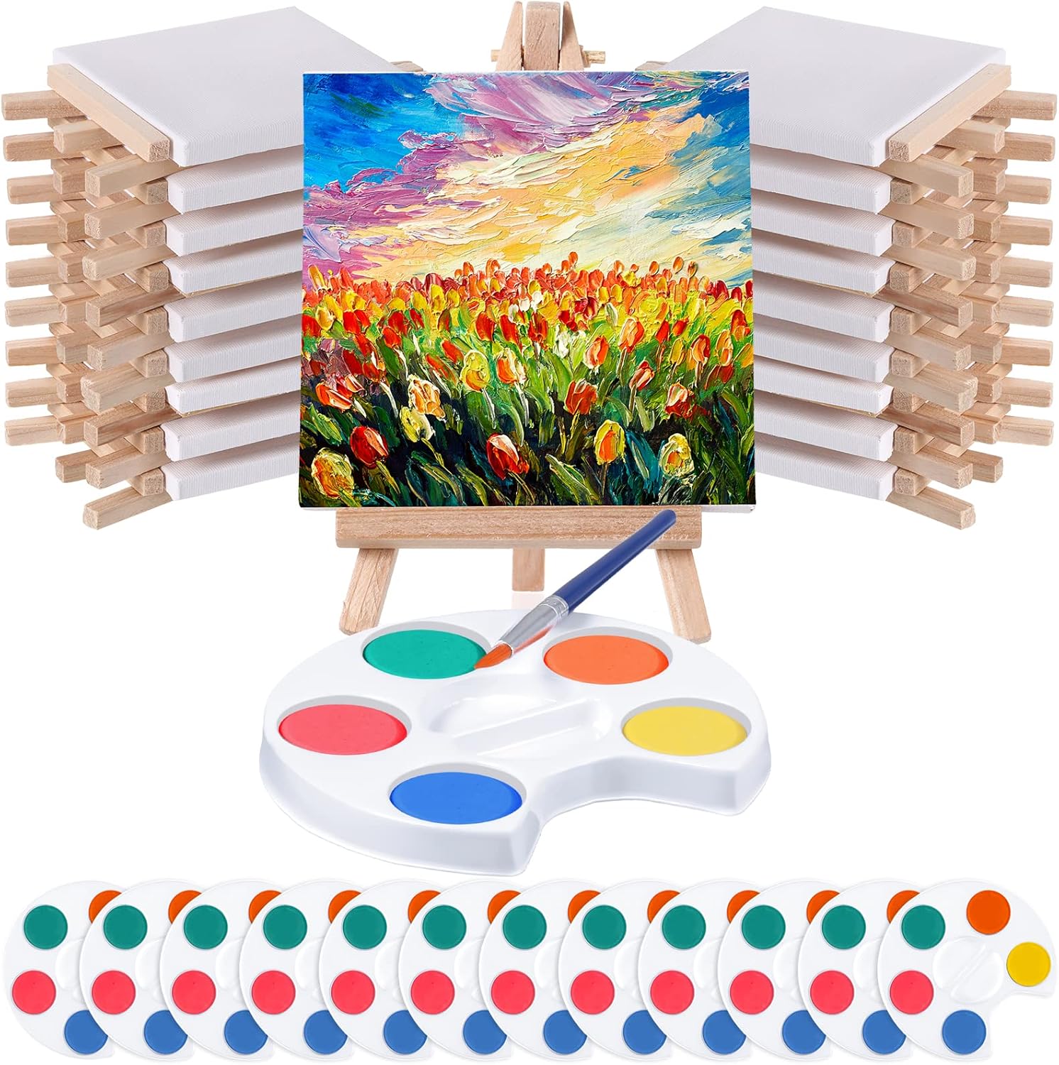 Mini Watercolor Paint Set with Canvases and Easels for Kids