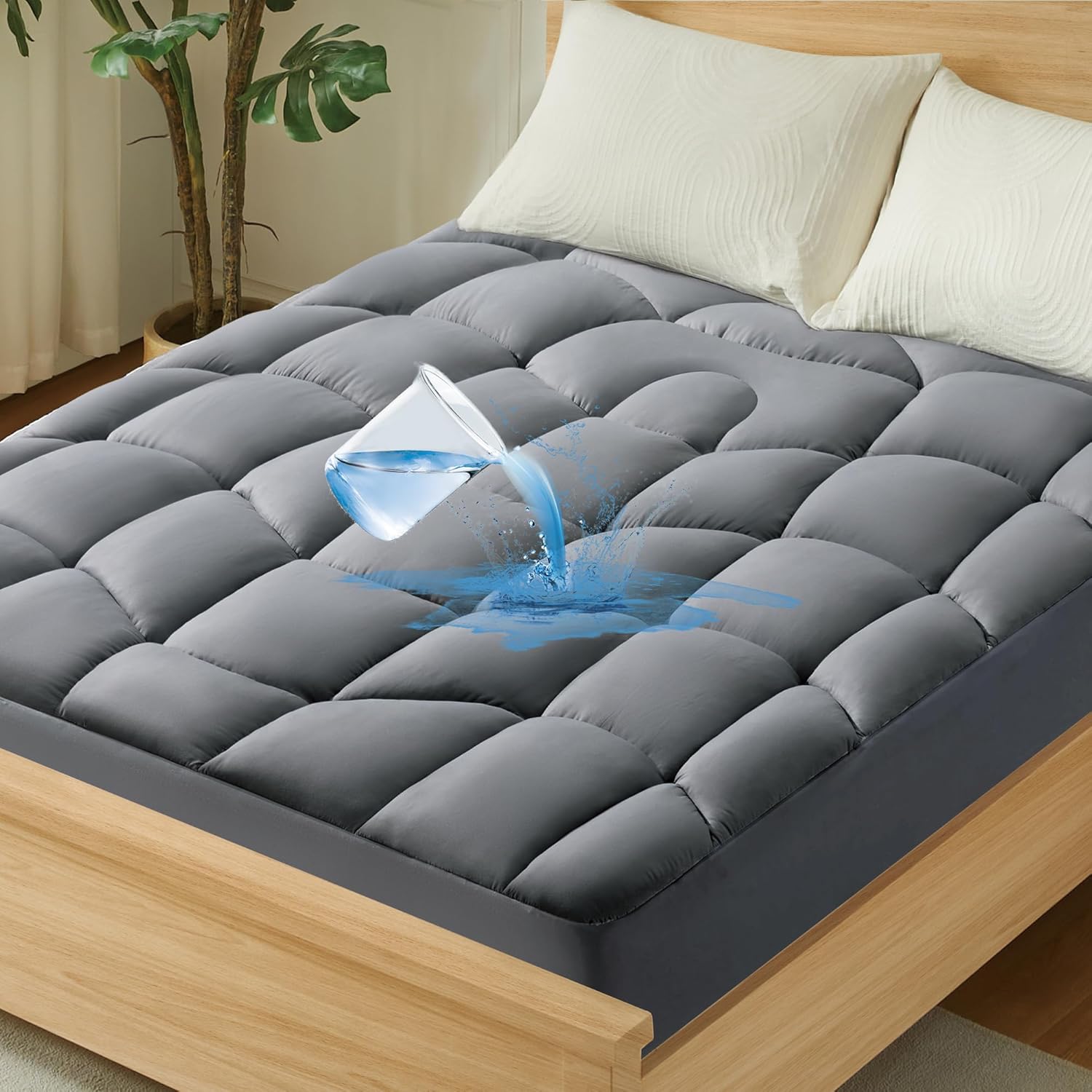 Queen Mattress Pad Waterproof - Ergonomic Quilted Topper