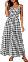 PRETTYGARDEN Plaid Spaghetti Strap Maxi Dress - Flowy Summer Fit