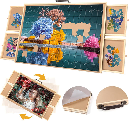 NEOACT 1000 Piece Rotating Puzzle Board with Drawers and Cover
