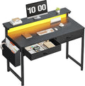 Gaming Desk with LED Lights & Ergonomic Monitor Stand for Home