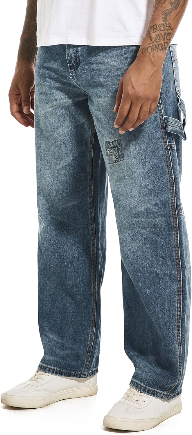 Men's Non-Stretch Loose Fit Wide-Leg Baggy Jeans for Comfort