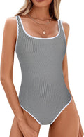 One Piece Swimsuit Women Color Block Ribbed High Cut (Style 3KDX)