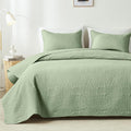 King Size Quilt Set Sage Green Ultrasonic Bedspread - Lightweight