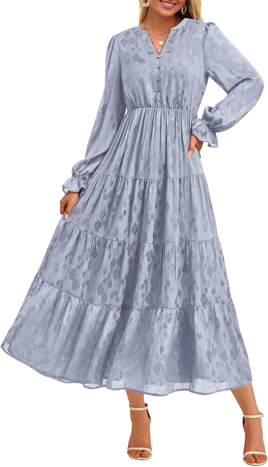 KIRUNDO Fall Wedding Guest Dresses for Women 2025 Maxi Long Sleeve