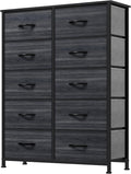 DWVO 10 Drawer Fabric Dresser Tower - Roomy Organizer with Wooden Top