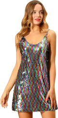 Women's Glitter Sequin Spaghetti Strap V Neck Mini Dress - Party