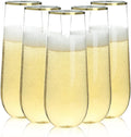 48 Pack 9 oz Stemless Plastic Champagne Flutes - Clear with Gold Rim