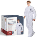 Hazmat Suits Disposable 25 Pack XL - Heavy Duty Non-Hooded Coveralls