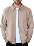 Mens Casual Suede Bomber Jacket Lightweight Full Zip Up - Versatile