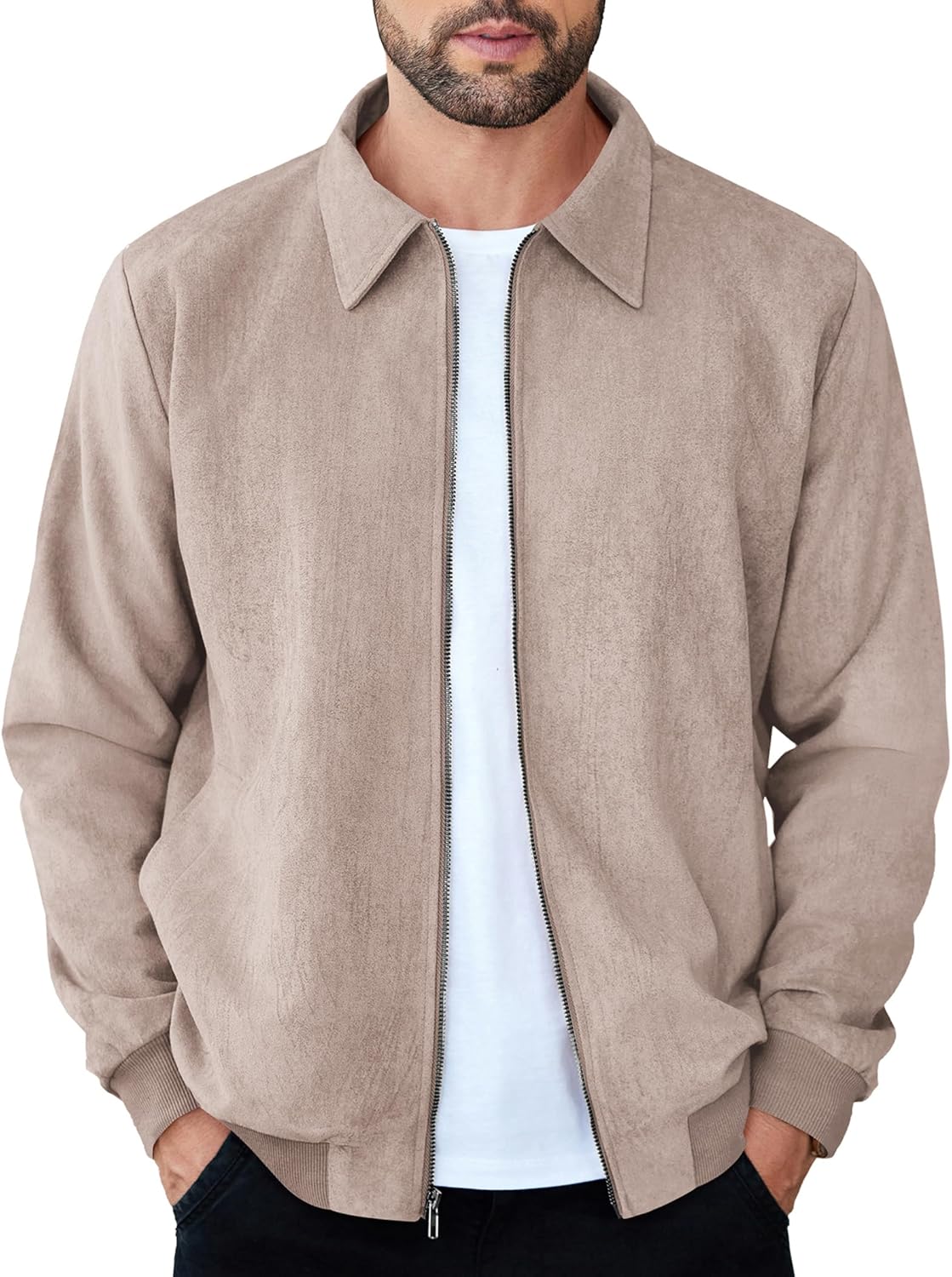 Men's Casual Suede Bomber Jacket for Stylish Layering