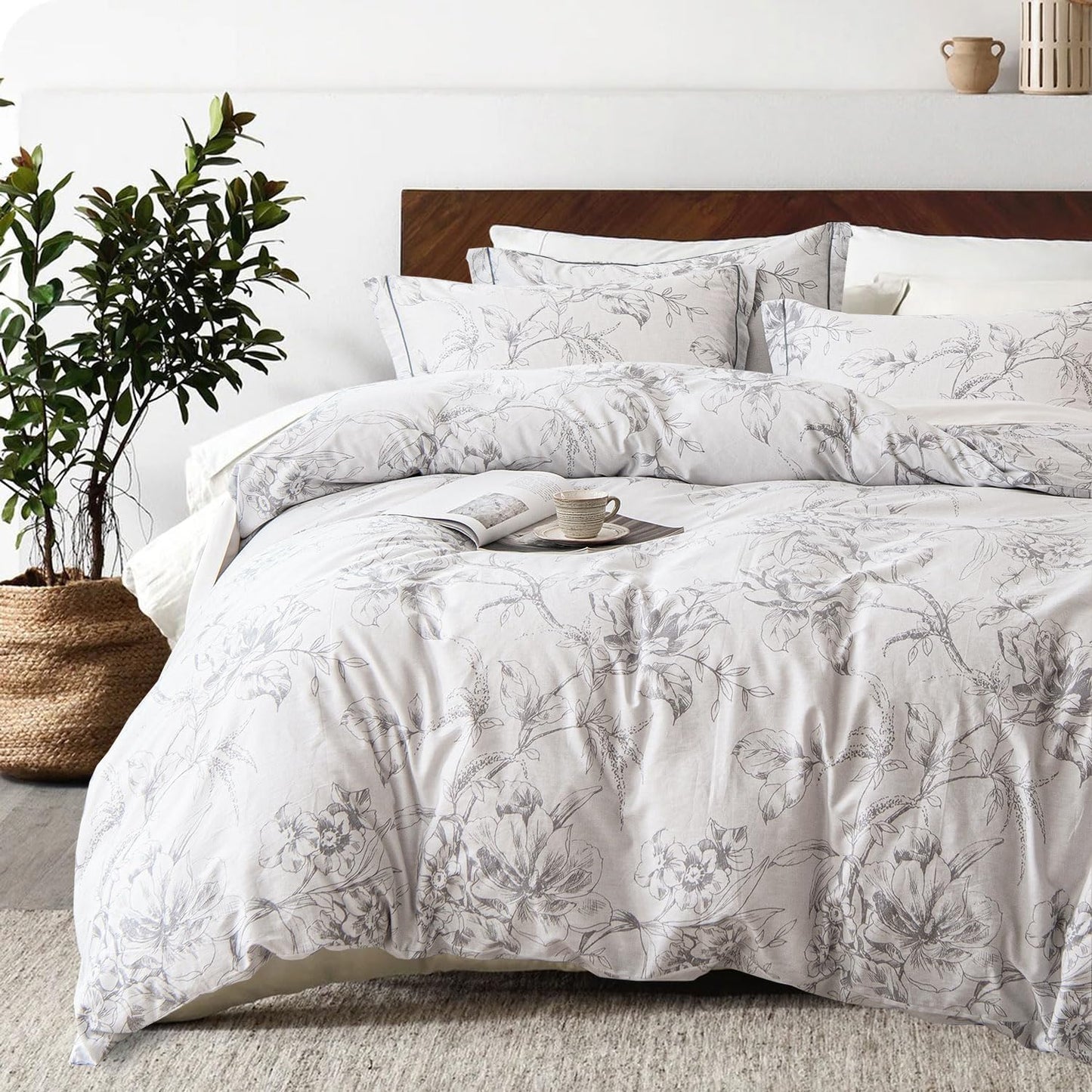100% Natural Cotton Floral Duvet Cover Set for King Size Beds