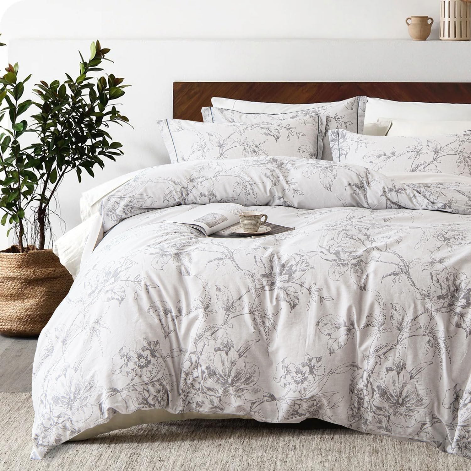 100% Natural Cotton Floral Duvet Cover Set for King Size Beds