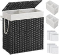 Laundry Hamper with Lid and 2 Sections - Large 110L Wicker Storage