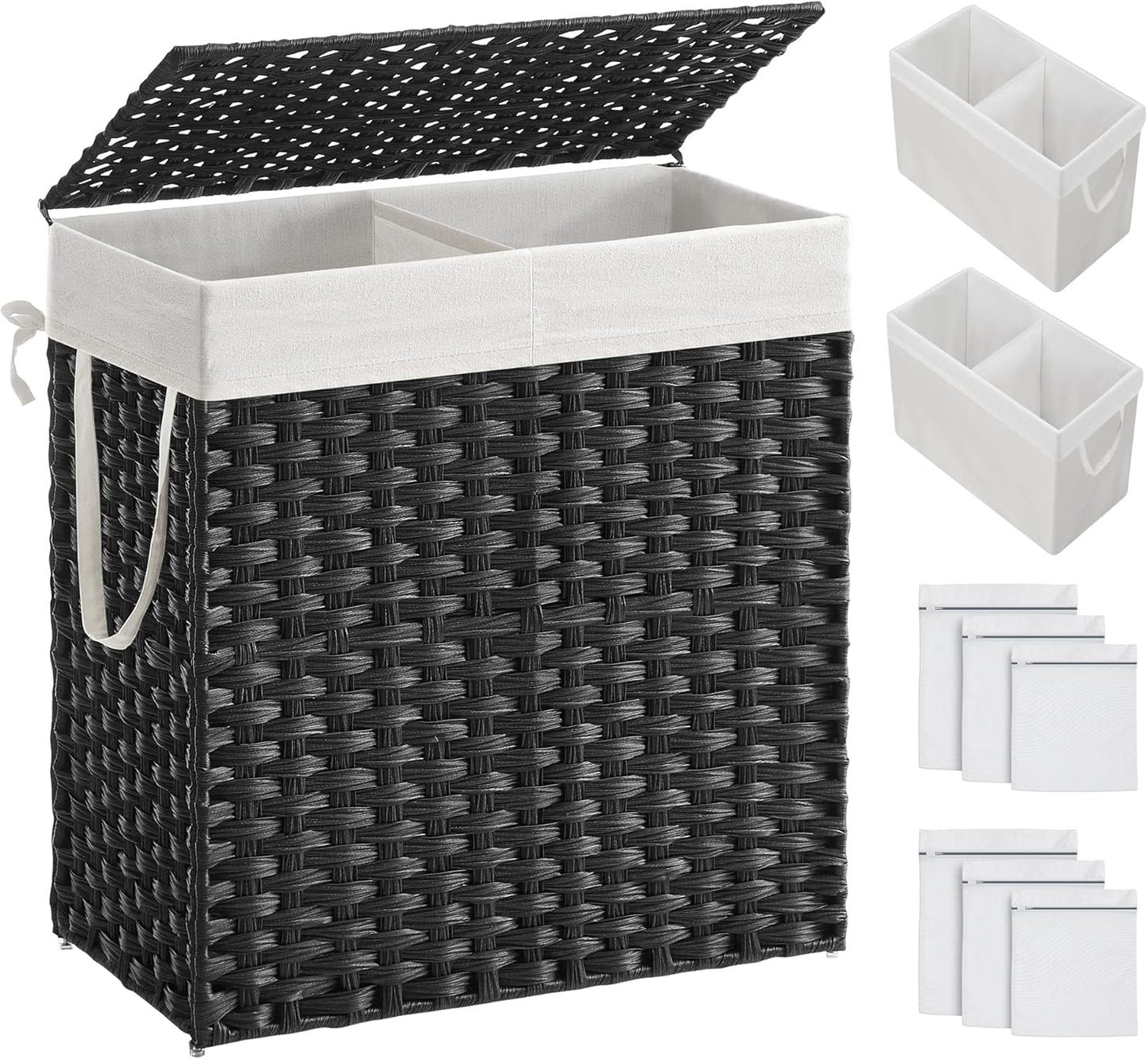 SONGMICS Laundry Hamper with Lid and Dual Sections for Sorting