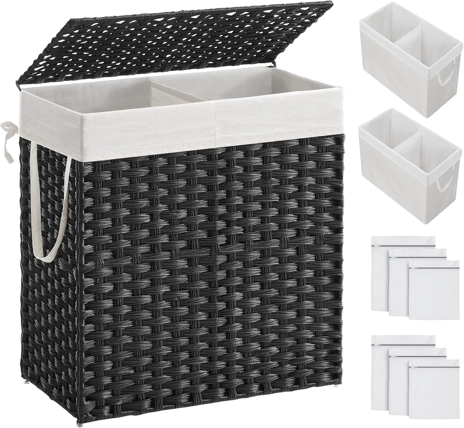 SONGMICS Laundry Hamper with Lid and Dual Sections for Sorting