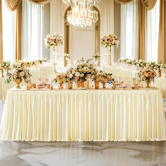 21ft Champagne Satin Table Skirt for Elegant Party Decor