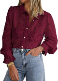 Long Sleeve Lace Blouse for Women - Dressy Casual Button Down Top