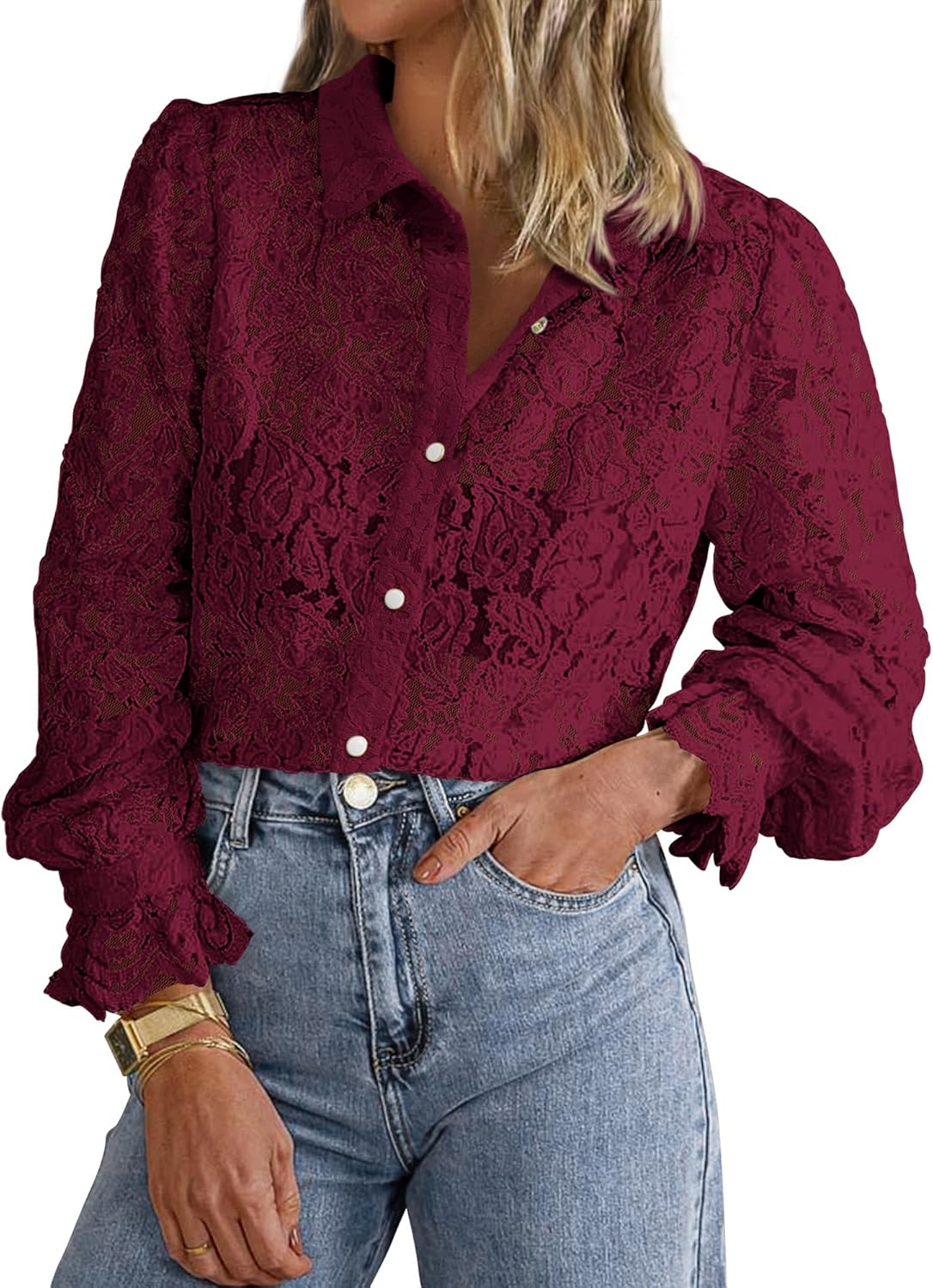 BTFBM Long Sleeve Lace Blouses for Women - Dressy Casual Tops