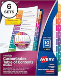 Avery 10-Tab Dividers for 3 Ring Binders - Customizable Table
