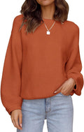 ZESICA Women's Crew Neck Lantern Sleeve Ribbed Knit Sweater - Cozy low