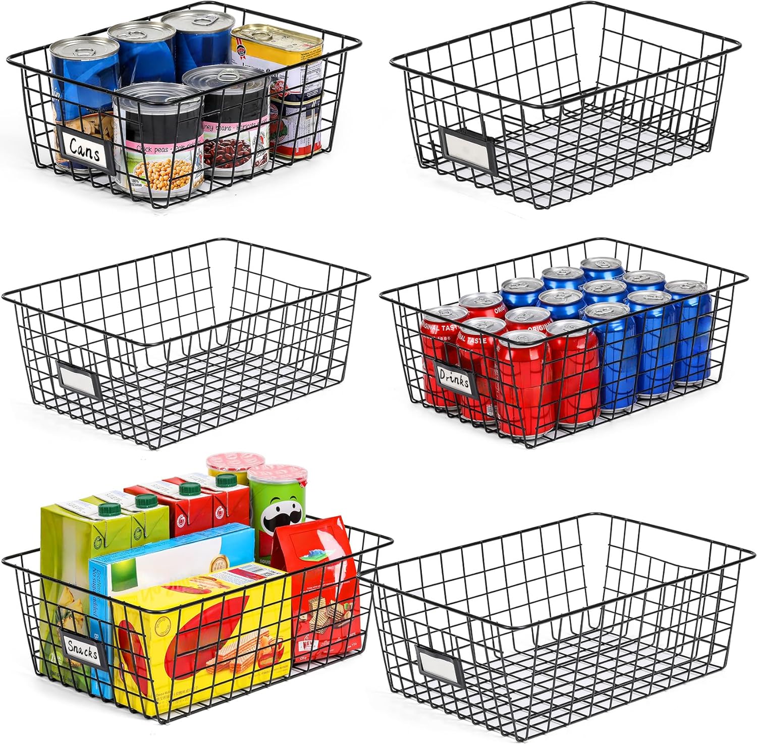 6 Pack Wire Baskets for Pantry Organization and Storage