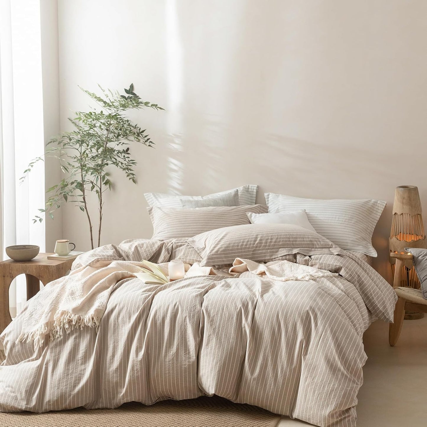 Pinstripe Duvet Cover Queen Size in Grey and White Stripes