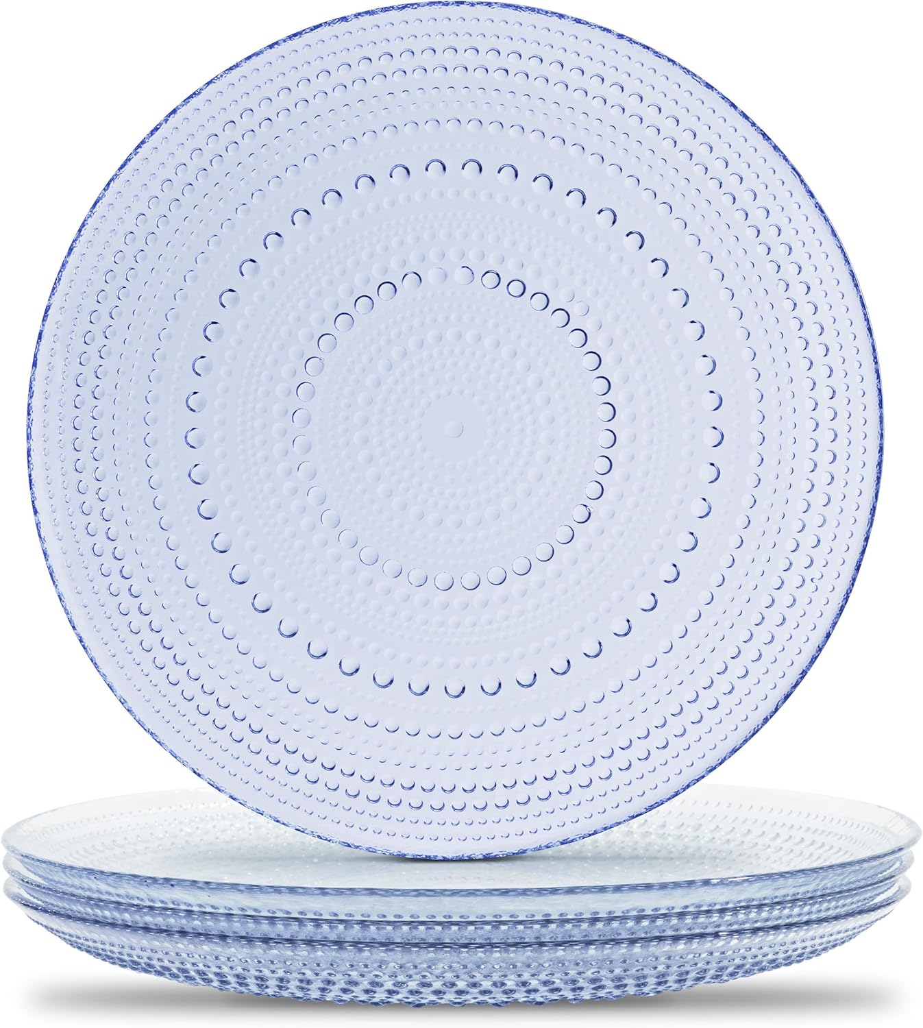 Yungala Blue Glass Plates Set of 4 Unique Hobnail Design