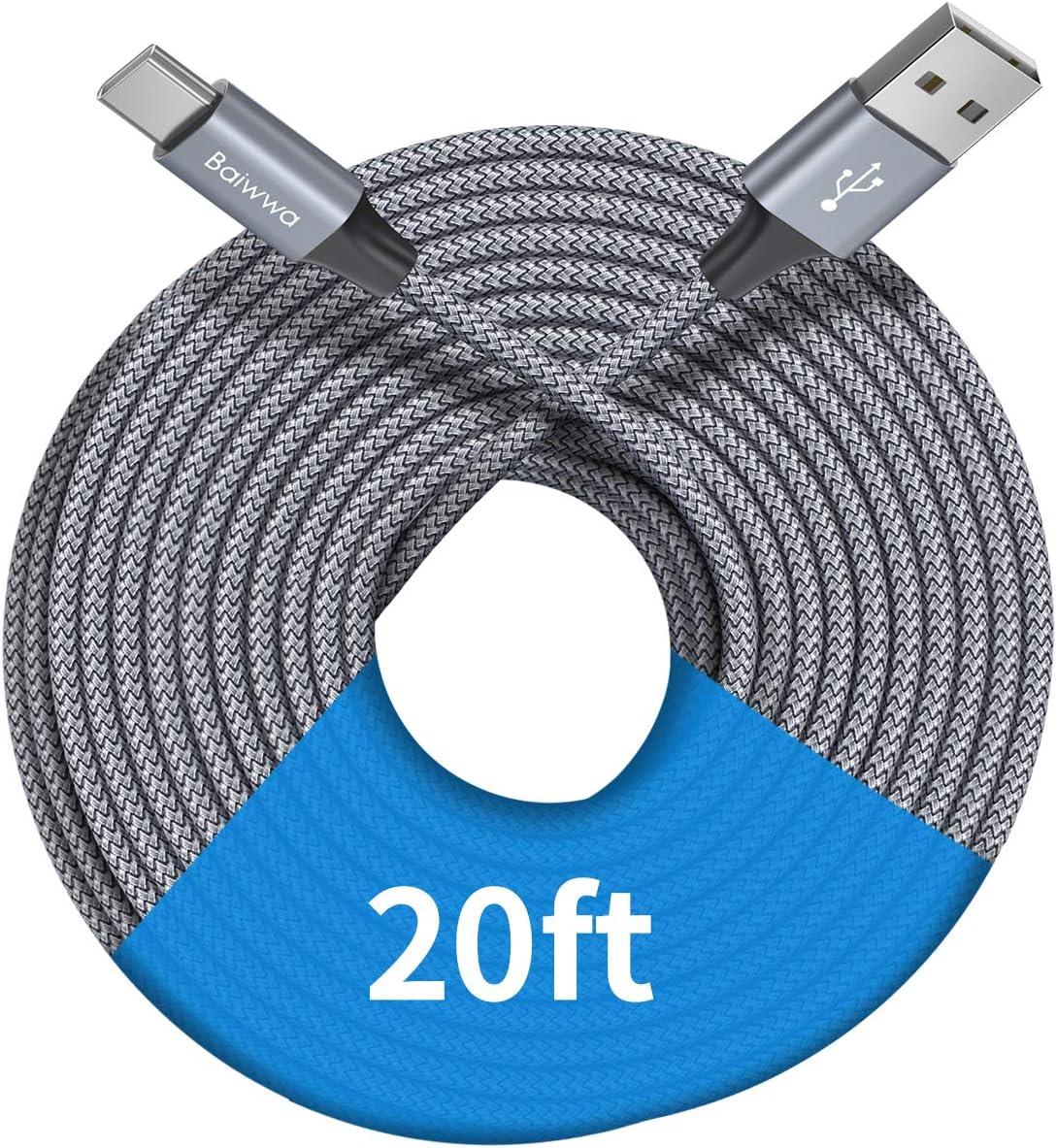 20ft Long USB C Charger Cord - Fast Charging for iPhone & Samsung