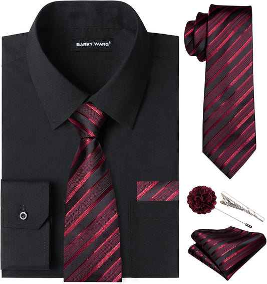 Barry.Wang Solid Colors Mens Dress Shirt and Tie Set for All Occasions