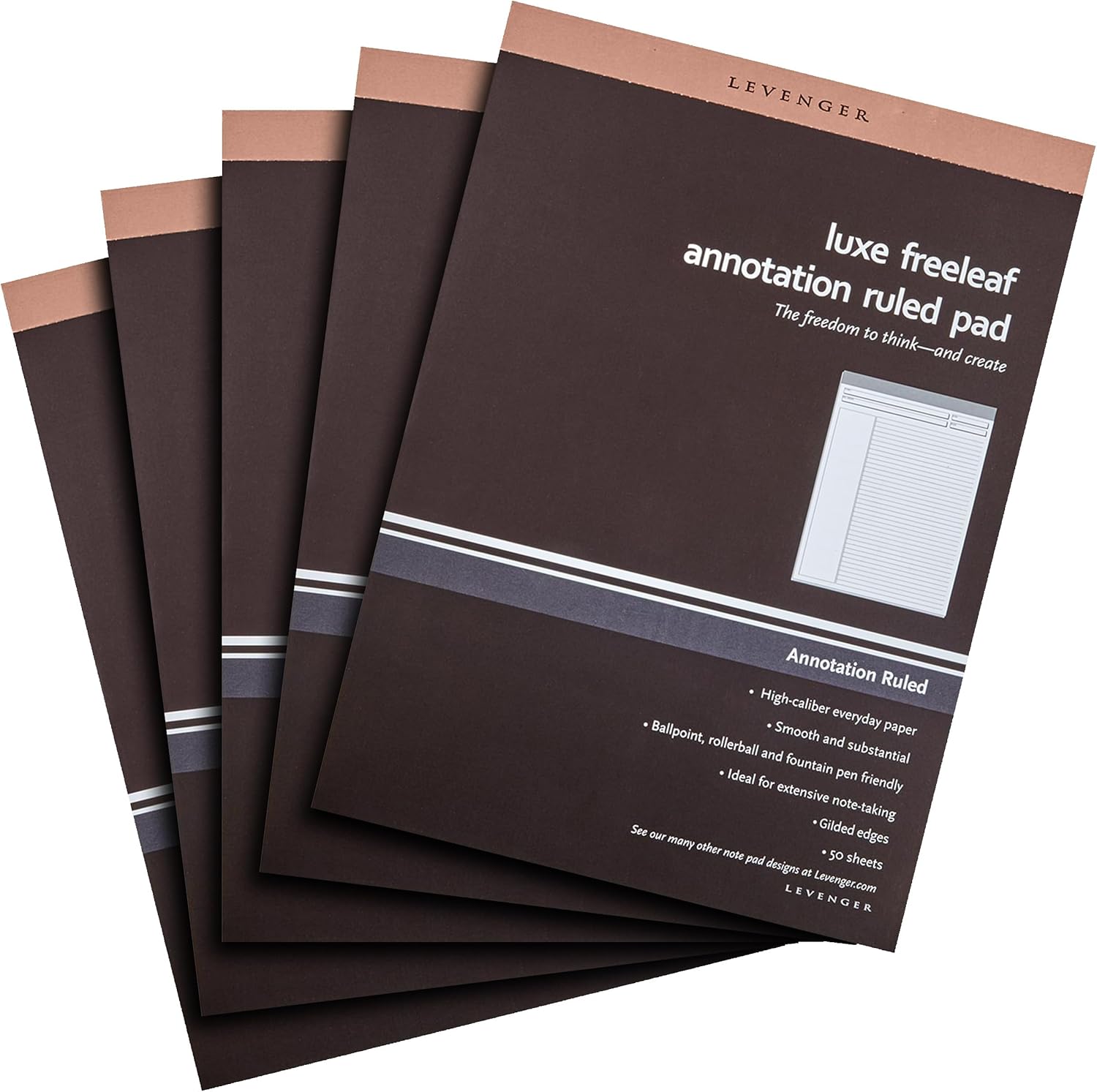 Levenger Cornell Notepad 5 Pack, Rose Gold