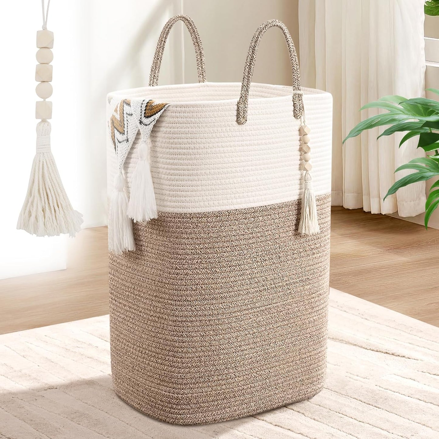 Woven Laundry Basket for Clothes, 80L Large Rectangle Hamper