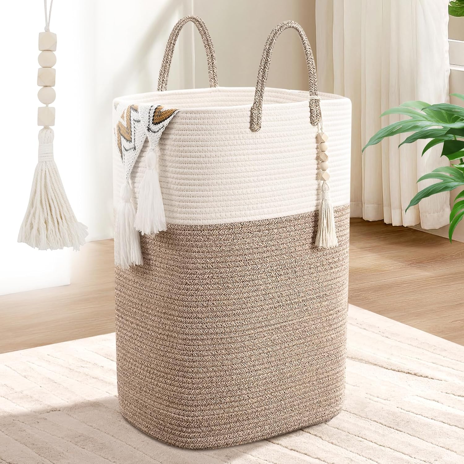 Woven Laundry Basket for Clothes, 80L Large Rectangle Hamper
