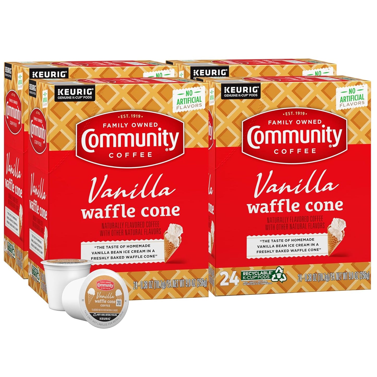 Community Coffee Vanilla Waffle Cone Pods for Keurig 2.0 Brewing