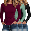 Riyiper 3 Pack Women's Long Sleeve Cotton Crew Neck Slim Fitted Tops