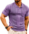 Mens Knit Polo Shirt Waffle Texture Short Sleeve - Lightweight Knit