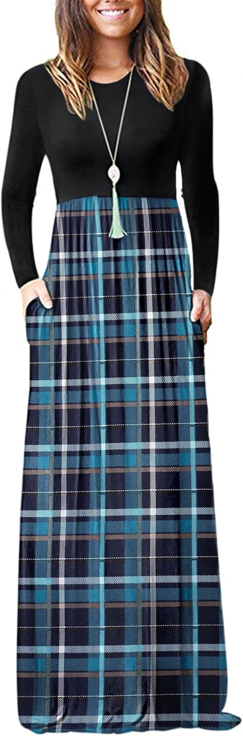 AUSELILY Women's Long Sleeve Casual Maxi Dress with Pockets
