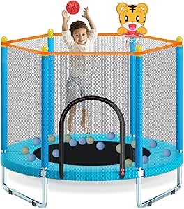 Indoor Outdoor Trampoline for Kids with Safety Enclosure Net