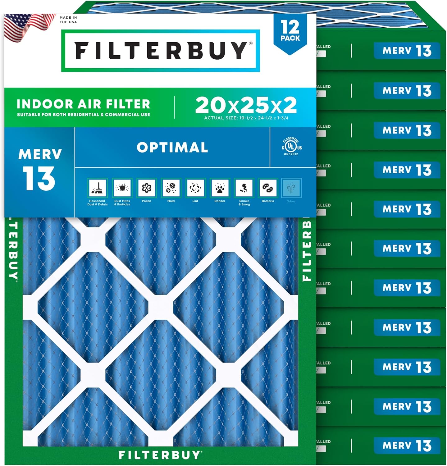 Filterbuy 20x25x2 Air Filter MERV 13 for Health Defense