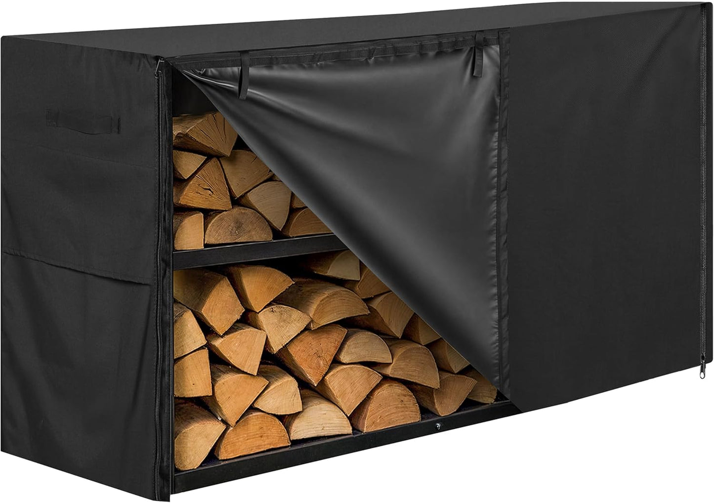 5ft Waterproof Firewood Rack Cover - Heavy Duty Black Fabric