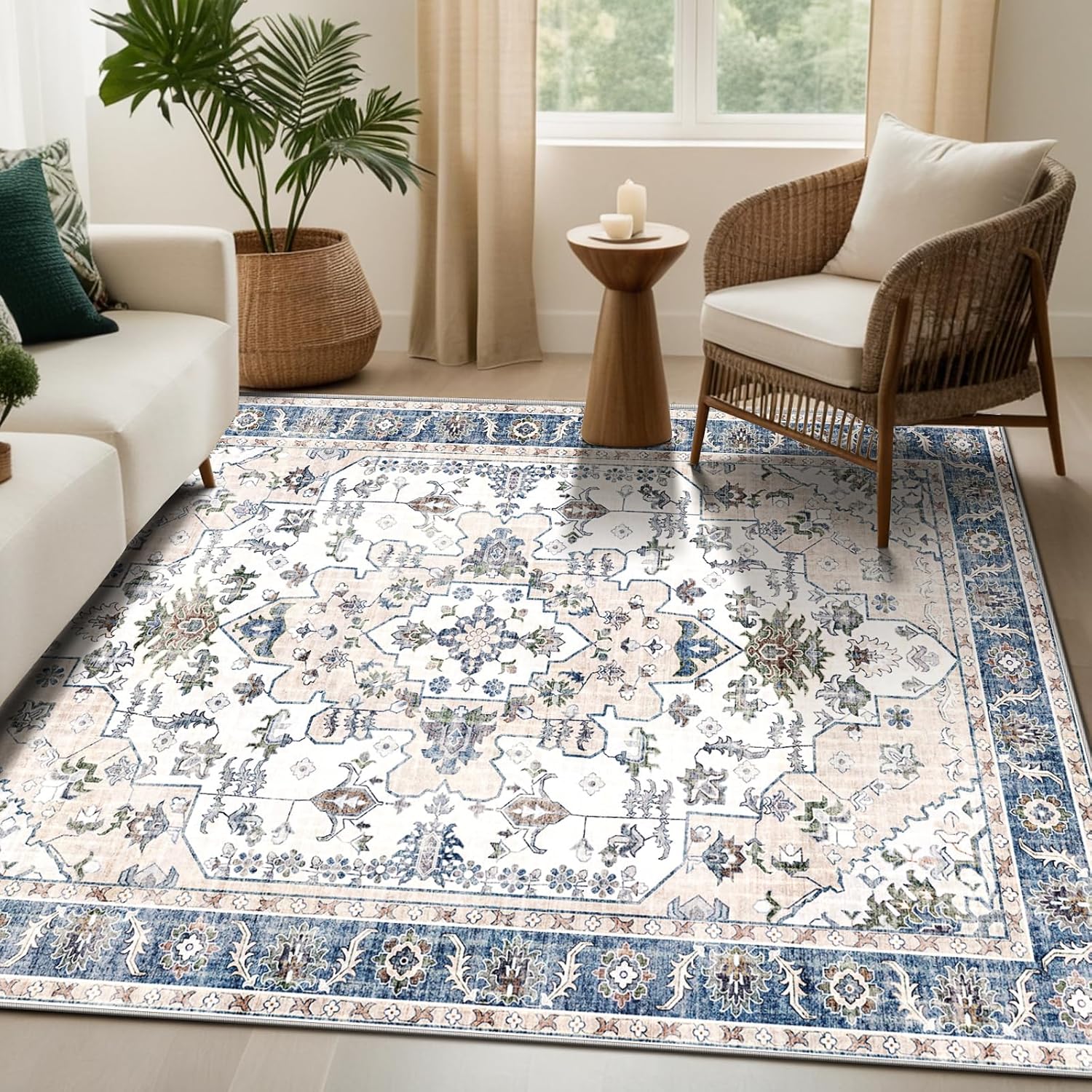 Boho Medallion Area Rugs 5x7, Washable Non-Slip Design