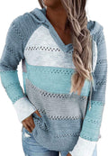 Striped Crochet Sweater with Hood for Women by BLENCOT