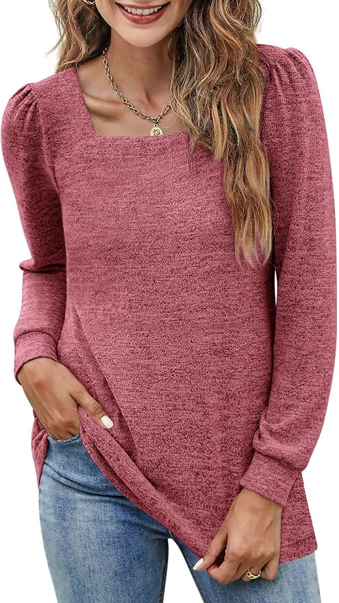 BZB Womens Tunic Tops for Leggings with Square Neck Design